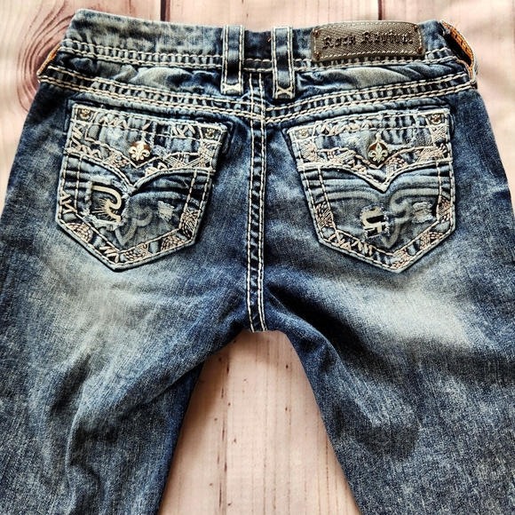 Rock Revival "Jena Crop" Distressed Cropped Ankle Blue Jean | Women's Size 27 - Picture 9 of 15